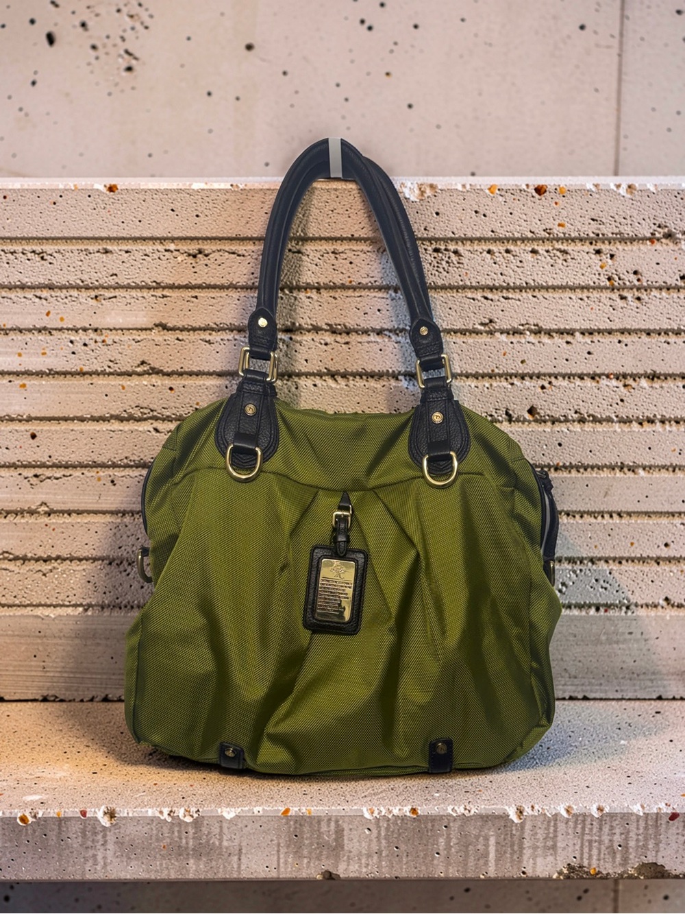 Olive Green Shoulder Bag with Black Trim